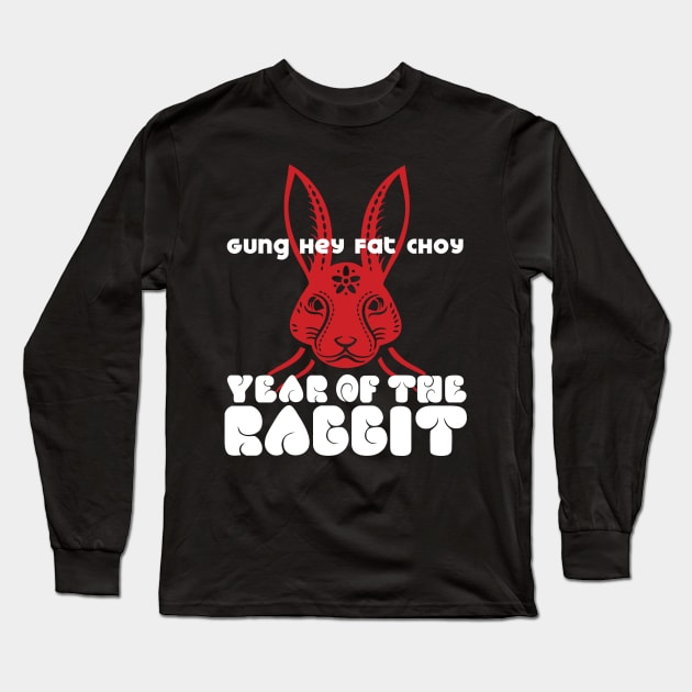 Chinese New Year, Year of the Rabbit 2023, Gung Hay Fat Choy No. 2 on Dark Background Long Sleeve T-Shirt by Puff Sumo